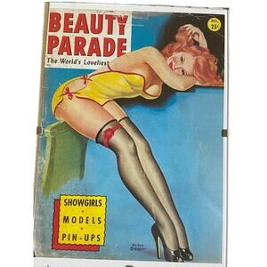 Mid 20th Century Beauty Parade Garter Girl Vintage Garage Man/Cave Mag Pinup